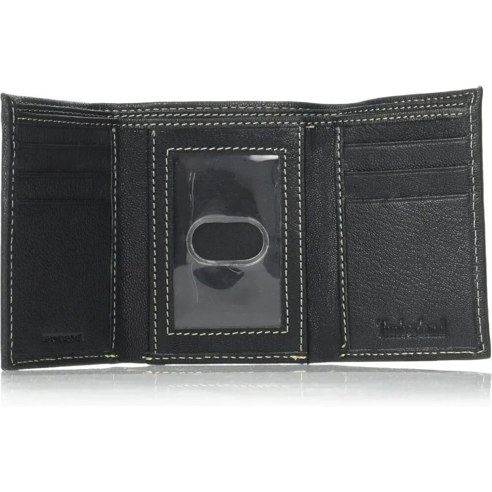🆕Men Black Genuine Leather Rfid Blocking Trifold Wallet, Black, One Size